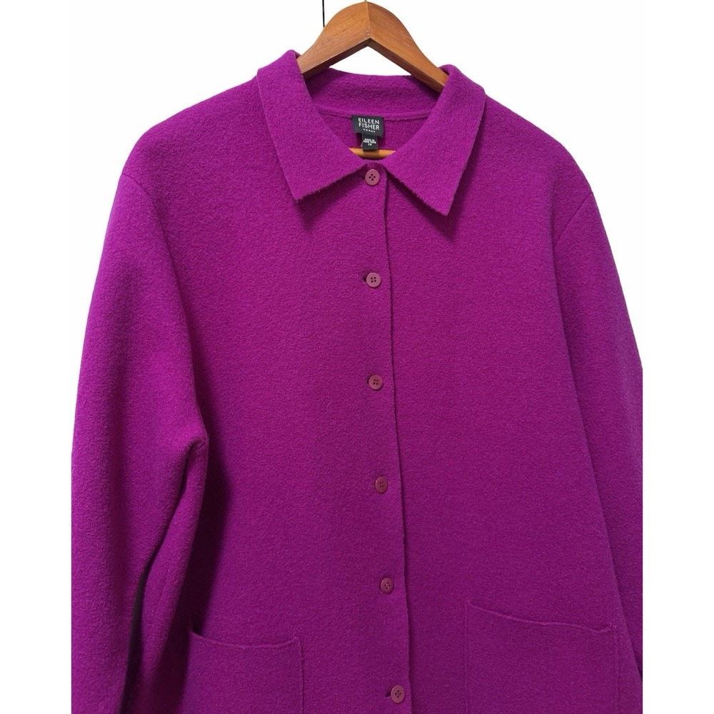 Eileen Fisher Boiled Wool Button Front Jacket Size 1X Magenta Pink Lagenlook - Picture 3 of 8